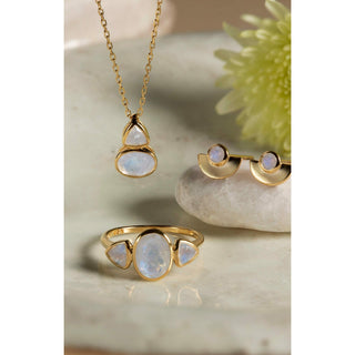 Malaika Rainbow Moonstone Round Eclipse Earrings
