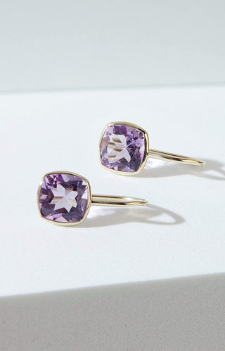 Pink Amethyst Cushion Cut Fish Hook Earrings