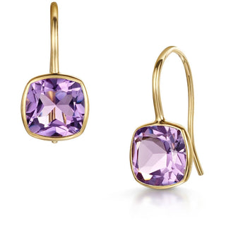 Pink Amethyst Cushion Cut Fish Hook Earrings