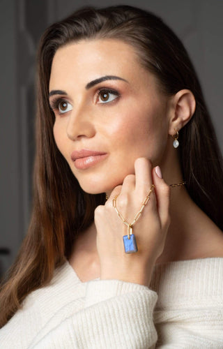 Rainbow Moon Stone Hanging Tile Earring
