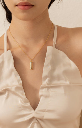 Elongated Baguette Green Amethyst Necklace