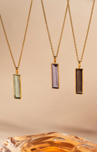 Elongated Baguette Pink Amethyst Necklace