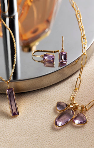 Elongated Baguette Pink Amethyst Necklace