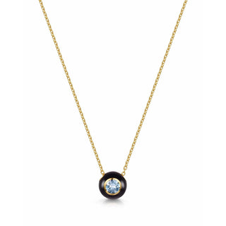 Black Enamel Rose Cut Sky Blue Topaz Necklace