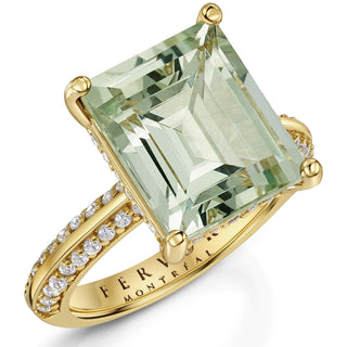 Green Amethyst Emerald Cut Cocktail Ring