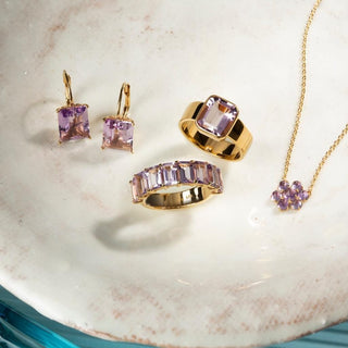Half Eternity Pink Amethyst Baguette Ring