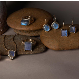 Labradorite Emerald Cut Cocktail Rings