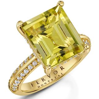 Lemon Quartz Emerald Cut Cocktail Ring