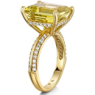 Lemon Quartz Emerald Cut Cocktail Ring
