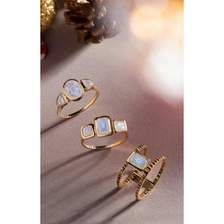 Malaika Rainbow Moonstone Octagon Bridge Ring