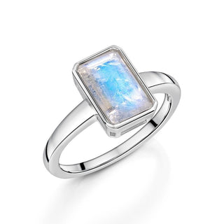 Octagon Bar Rainbow Moonstone Ring