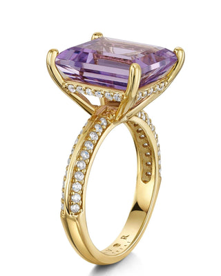 Pink Amethyst Emerald Cut Cocktail Ring