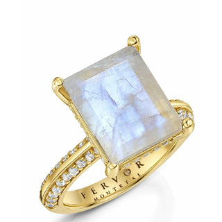 Rainbow Moonstone Emerald Cut Cocktail Ring