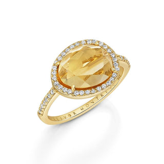 Table Cut Citrine Halo Ring