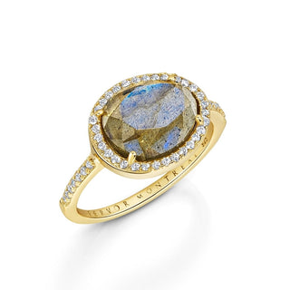 Table Cut Labradorite Halo Ring