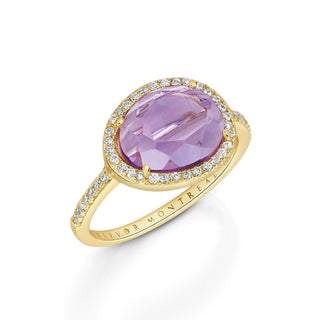 Table Cut Pink Amethyst Halo Ring