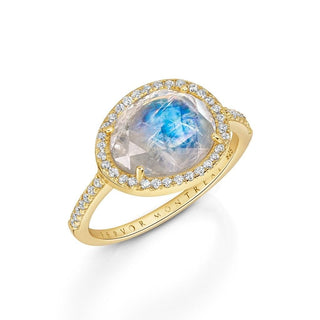 Table Cut Rainbow Moonstone Ring