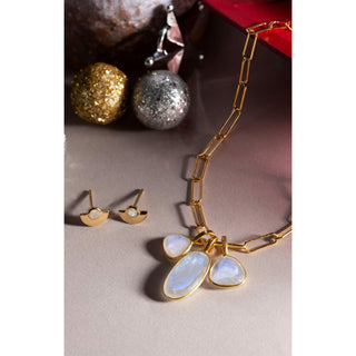 Triple Charm Organic Rainbow Moonstone Necklace