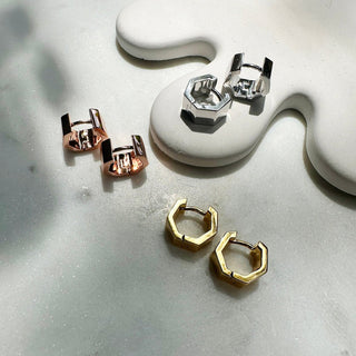 Hexagon Huggie Hoops