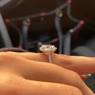 2.0ct Lab Ruby Pear Cut Moissanite Halo Ring
