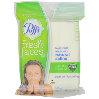 Puffs Fresh Faces Moist Nose and Face Wipes with Natural Saline, Vicks Menthol S