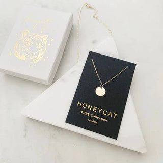 Mini Hanging Sun Disc Necklace, 14k Gold