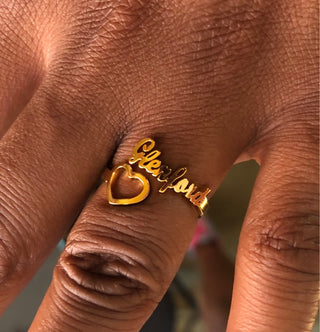 Hollow Heart Custom Name Ring