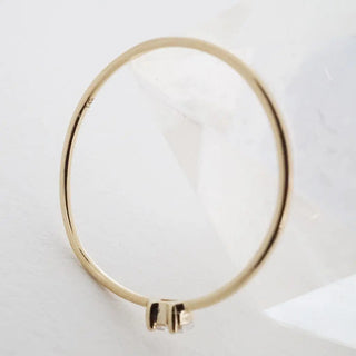 Tiny White Topaz Baguette Ring, 14k Gold
