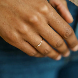 Tiny White Topaz Baguette Ring, 14k Gold
