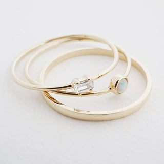 Tiny White Topaz Baguette Ring, 14k Gold