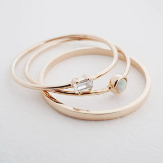 Tiny White Topaz Baguette Ring, 14k Gold