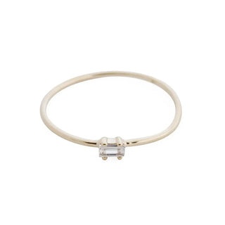 Tiny White Topaz Baguette Ring, 14k Gold